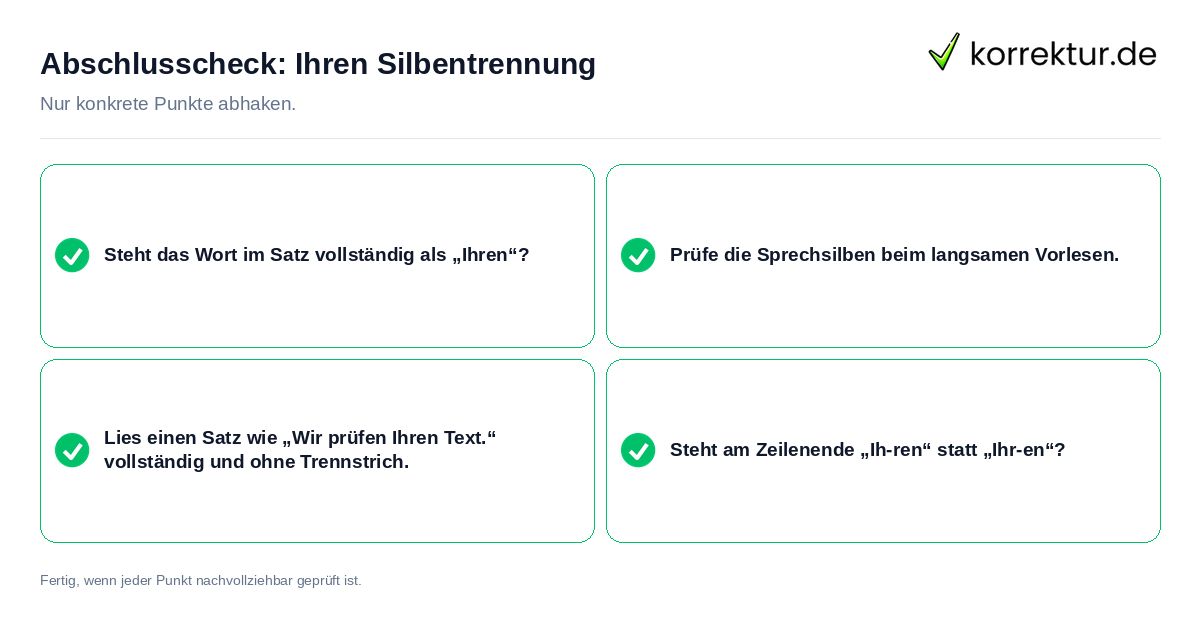 Konkreter Abschlusscheck zu Ihren Silbentrennung