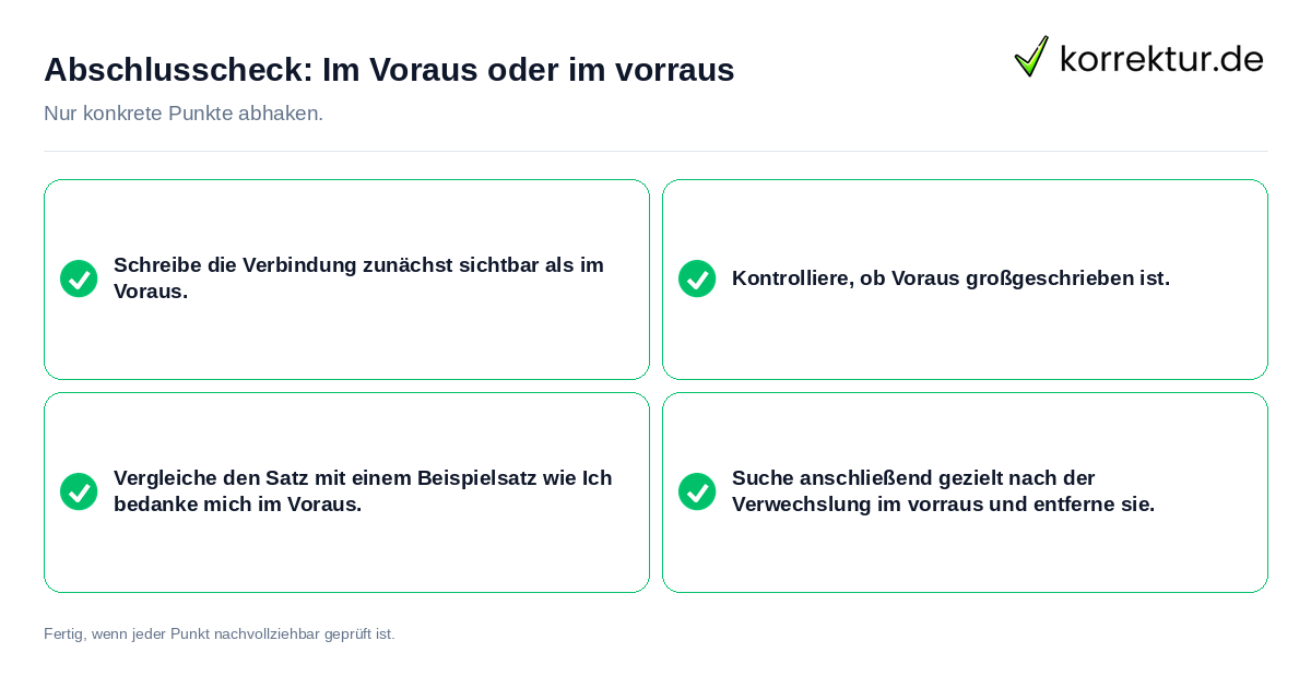 Konkreter Abschlusscheck zu Im Voraus oder im vorraus