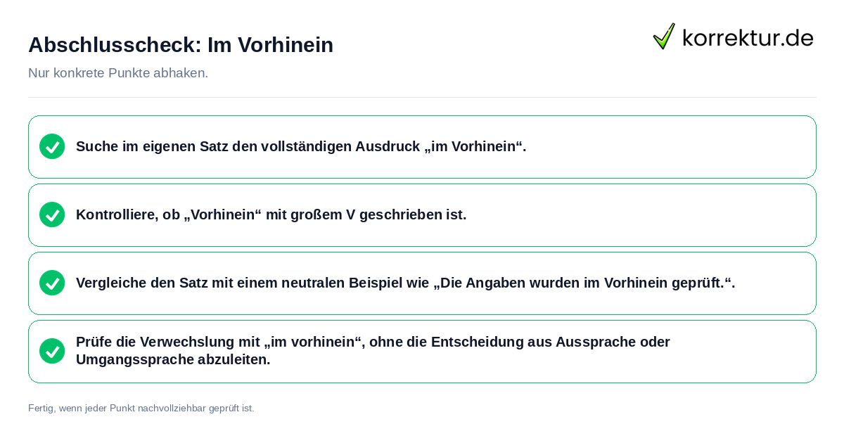 Abschlusscheck: Im Vorhinein Konkreter Abschlusscheck zu Im Vorhinein