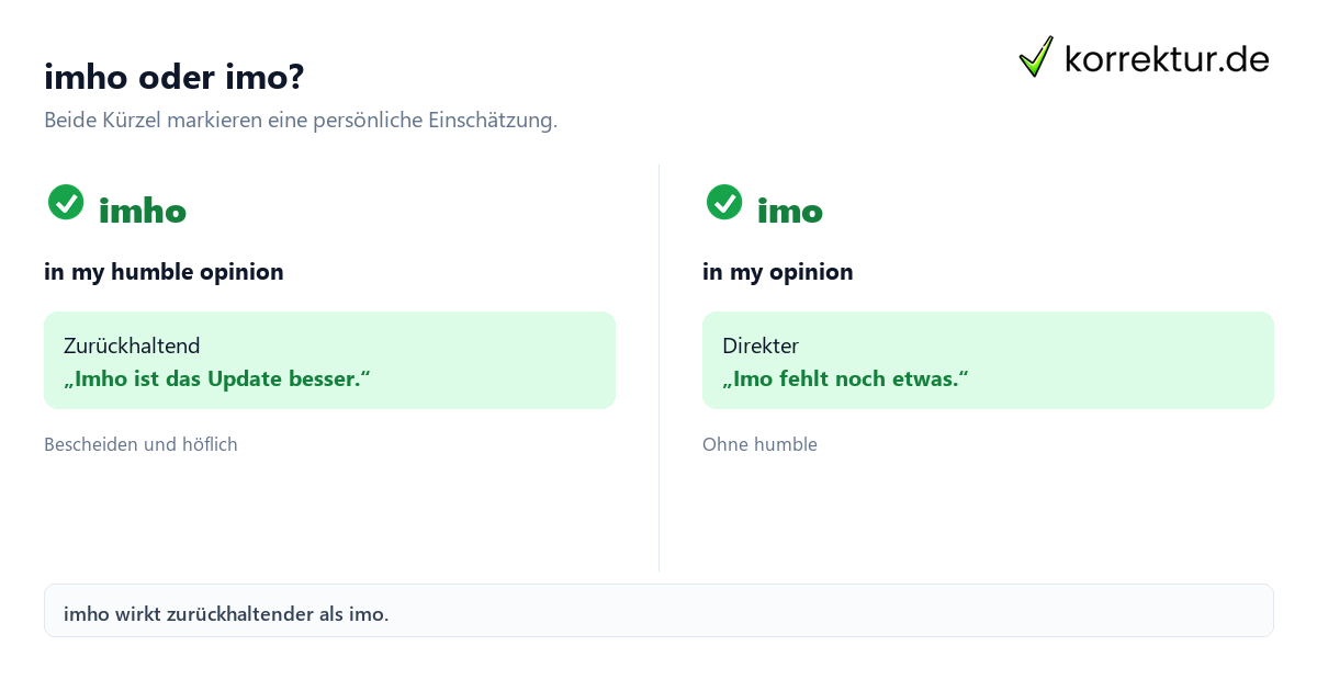 imho oder imo? imho Bedeutung im Vergleich zu imo erklärt