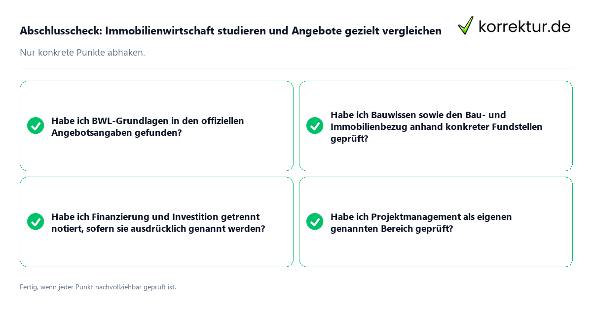 Konkreter Abschlusscheck zu Immobilienwirtschaft studieren und Angebote gezielt vergleichen