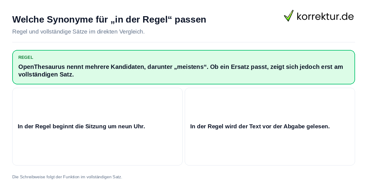 Welche Synonyme für „in der Regel“ passen Konkrete Regel und vollständige Beispielsätze zu Welche Synonyme für „in der Regel“ passen