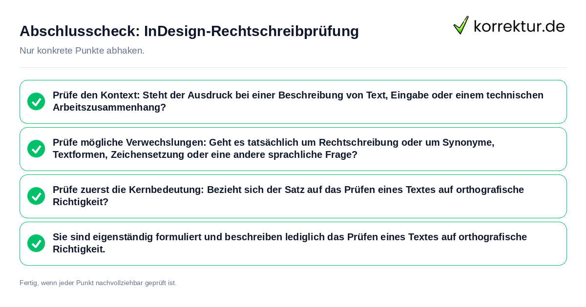 Abschlusscheck: InDesign-Rechtschreibprüfung Konkreter Abschlusscheck zu InDesign-Rechtschreibprüfung