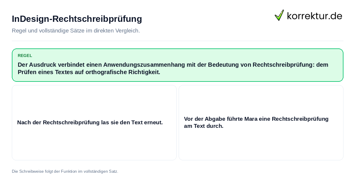 InDesign-Rechtschreibprüfung Konkrete Regel und vollständige Beispielsätze zu InDesign-Rechtschreibprüfung