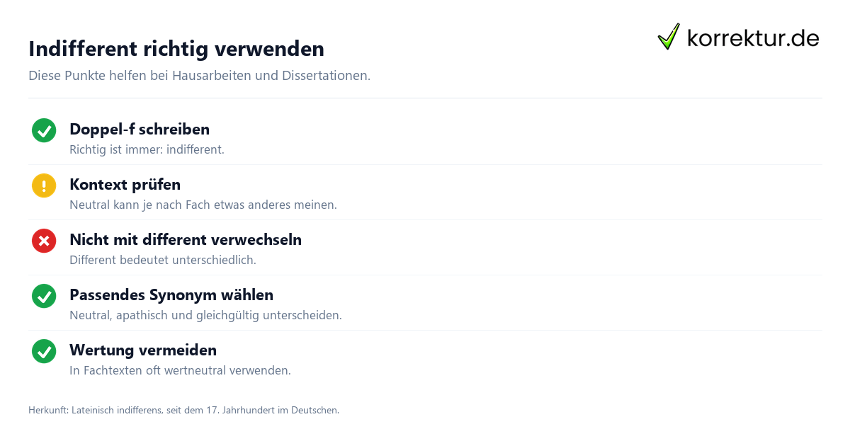indifferent Bedeutung korrekt in wissenschaftlichen Texten verwenden