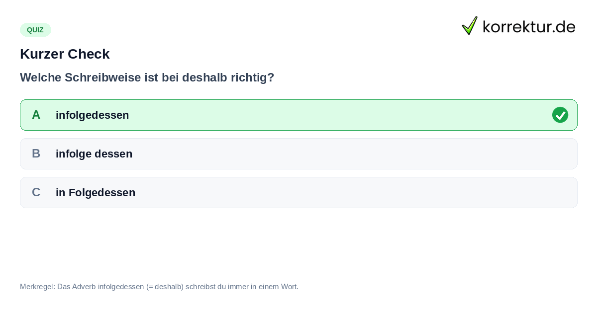 Kurzer Check Quiz: Schreibt man infolgedessen zusammen oder getrennt