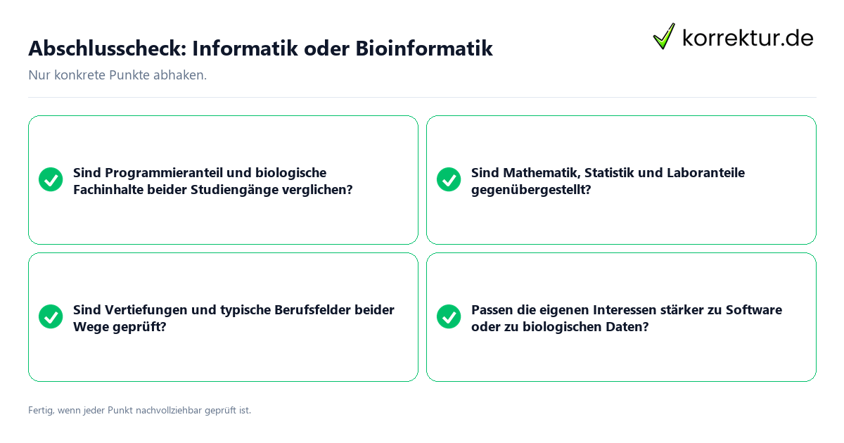 Konkreter Abschlusscheck zu Informatik oder Bioinformatik