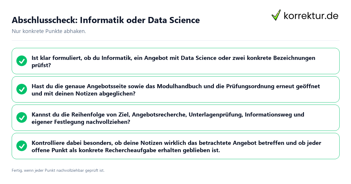 Konkreter Abschlusscheck zu Informatik oder Data Science