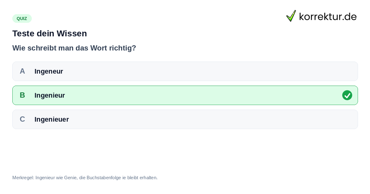 Teste dein Wissen Quiz zur Schreibweise von Ingenieur