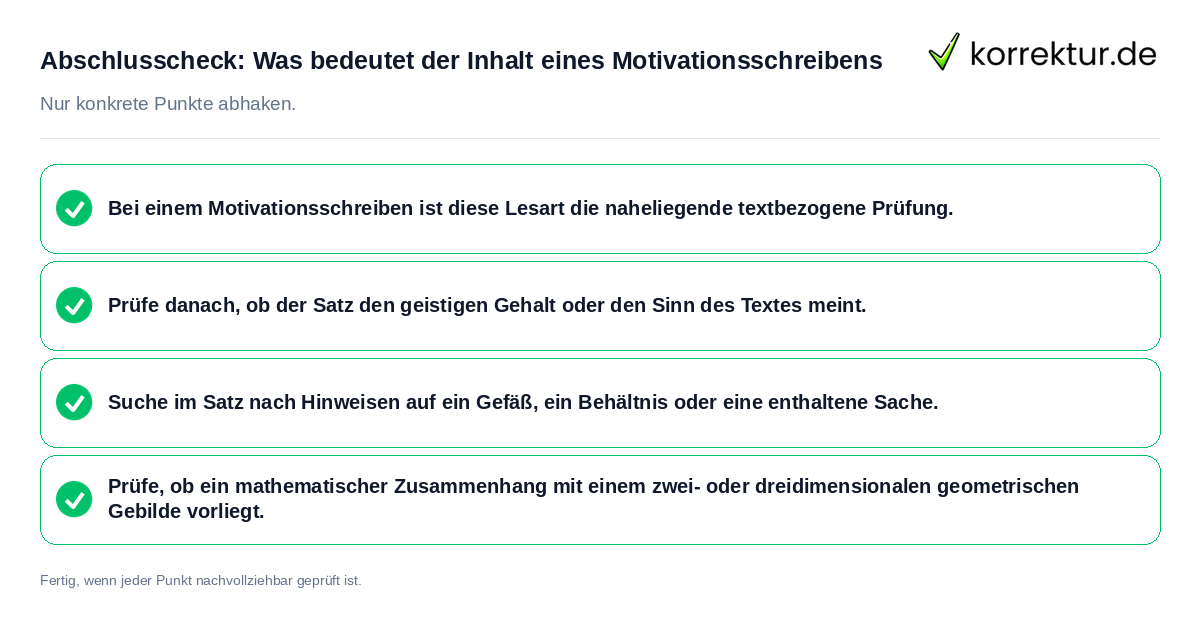 Konkreter Abschlusscheck zu Was bedeutet der Inhalt eines Motivationsschreibens