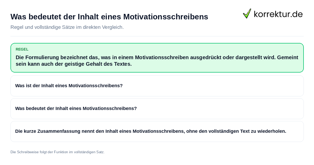Konkrete Regel und vollständige Beispielsätze zu Was bedeutet der Inhalt eines Motivationsschreibens