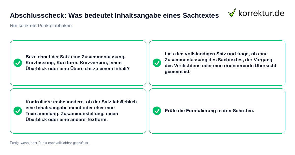 Abschlusscheck: Was bedeutet Inhaltsangabe eines Sachtextes Konkreter Abschlusscheck zu Was bedeutet Inhaltsangabe eines Sachtextes