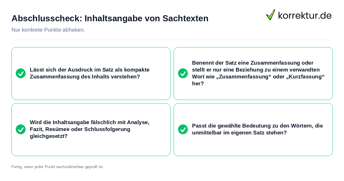 Abschlusscheck: Inhaltsangabe von Sachtexten Konkreter Abschlusscheck zu Inhaltsangabe von Sachtexten