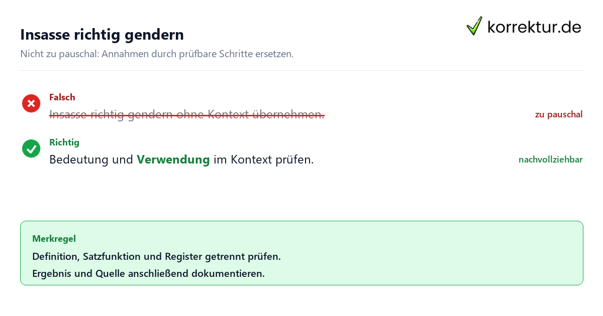 Ungeeignete und belastbare Vorgehensweise bei Insasse richtig gendern