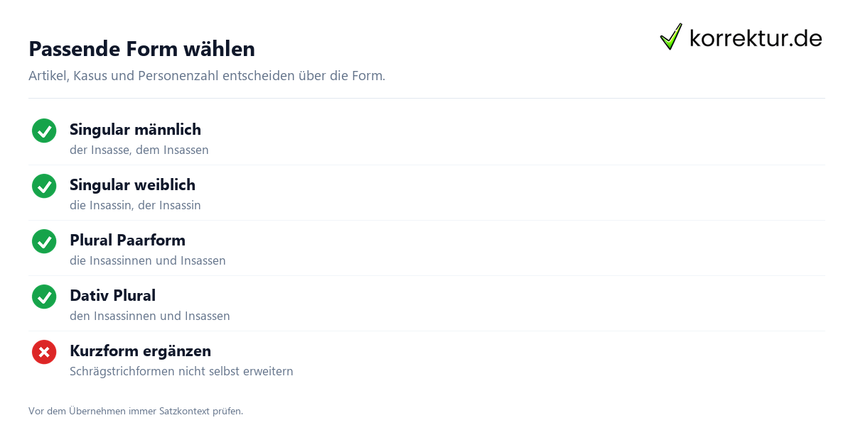 Insasse richtig gendern: Formen nach Kasus und Zahl prüfen