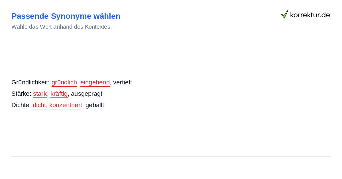 Synonyme für intensiv in drei Kategorien