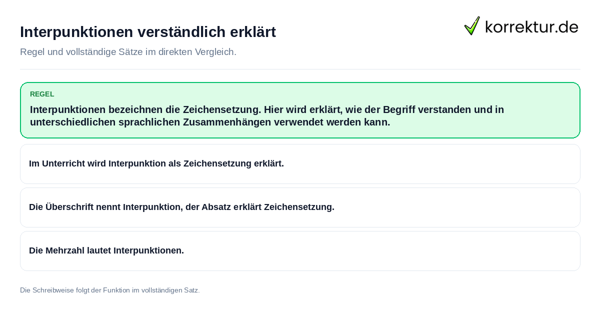 Konkrete Regel und vollständige Beispielsätze zu Interpunktionen verständlich erklärt