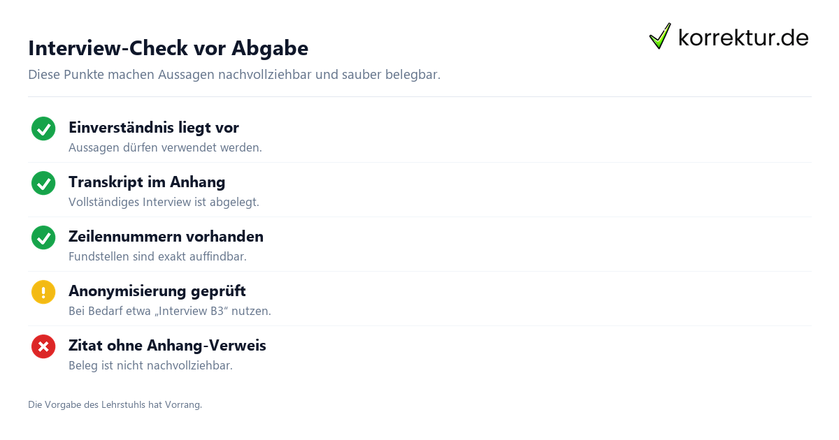 Interview zitieren – der Beleg mit Anhang-Verweis Interview zitieren: Beleg mit Anhang und Zeilennummer im Beispiel