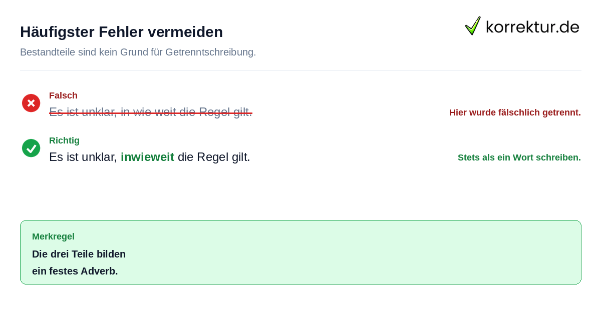 Häufigster Fehler vermeiden Rotstiff Korrektur inwieweit oder in wie weit Beispiel Satzbau