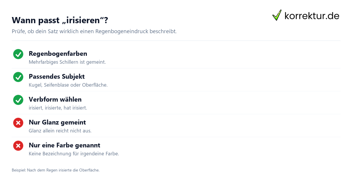 Wann passt „irisieren“? Was bedeutet „irisieren“? Bedeutung und Verwendung prüfen