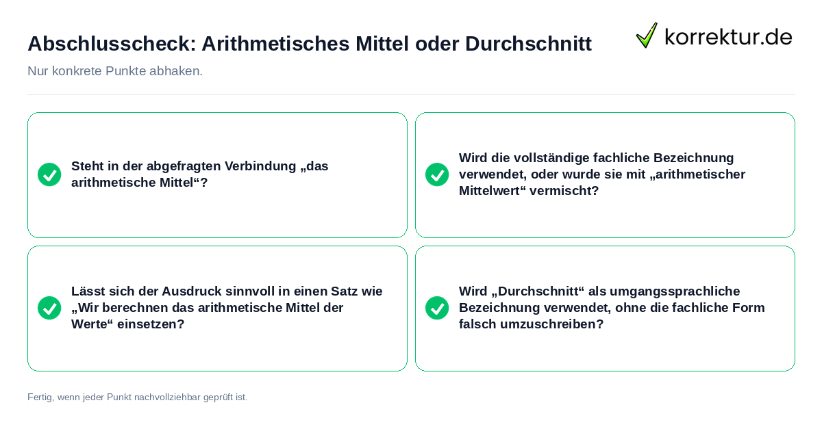 Abschlusscheck: Arithmetisches Mittel oder Durchschnitt Konkreter Abschlusscheck zu Arithmetisches Mittel oder Durchschnitt
