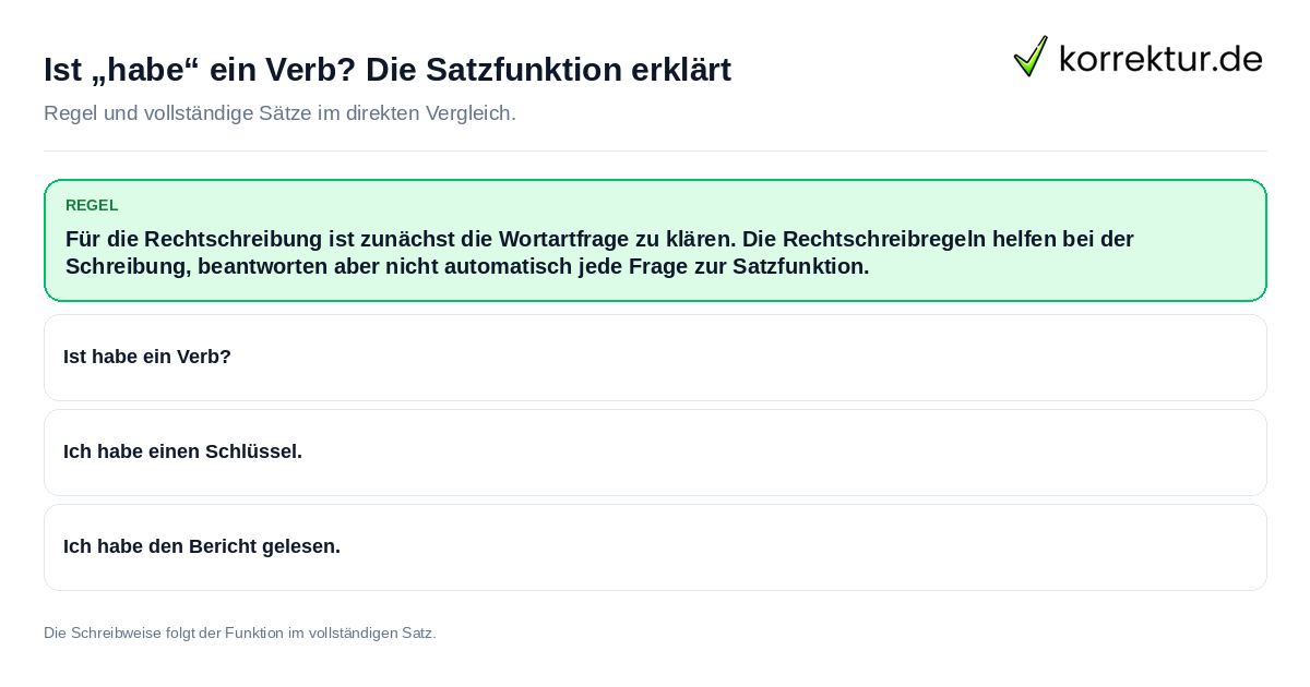 Ist „habe“ ein Verb? Die Satzfunktion erklärt Konkrete Regel und vollständige Beispielsätze zu Ist „habe“ ein Verb? Die Satzfunktion erklärt