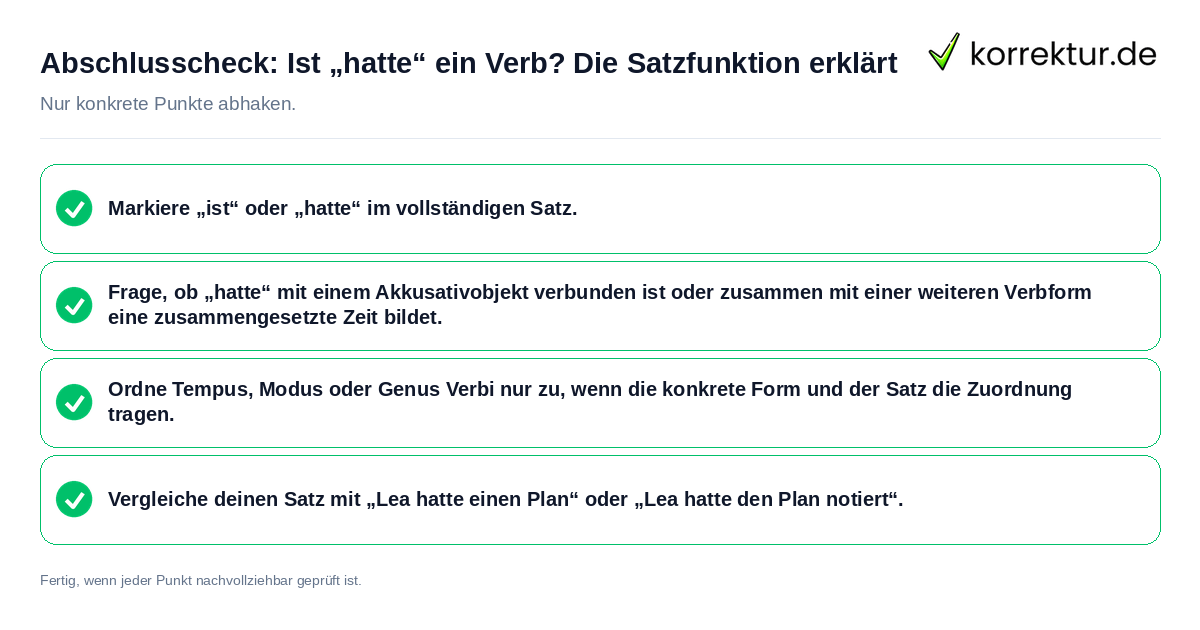 Konkreter Abschlusscheck zu Ist „hatte“ ein Verb? Die Satzfunktion erklärt