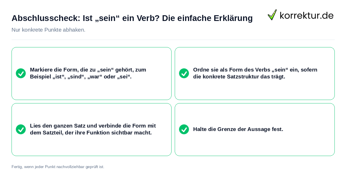 Konkreter Abschlusscheck zu Ist „sein“ ein Verb? Die einfache Erklärung