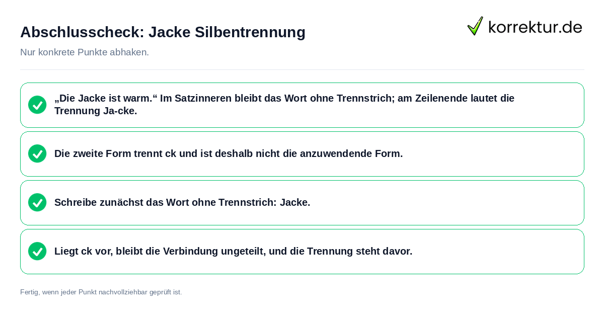 Abschlusscheck: Jacke Silbentrennung Konkreter Abschlusscheck zu Jacke Silbentrennung