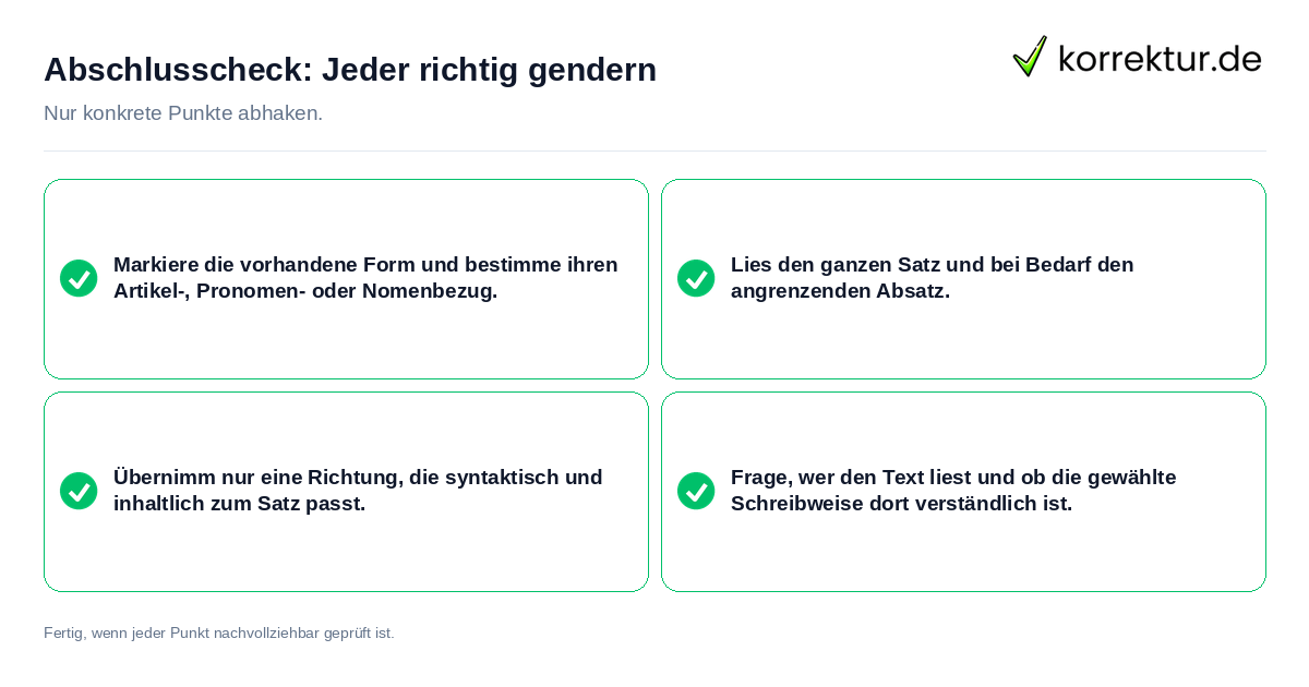 Konkreter Abschlusscheck zu Jeder richtig gendern