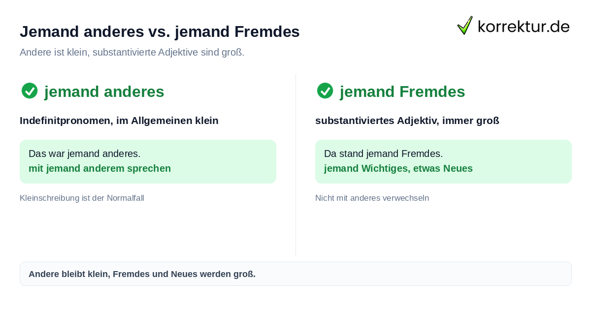 Jemand anderes vs. jemand Fremdes Jemand anderes groß oder klein: Vergleich mit jemand Fremdes