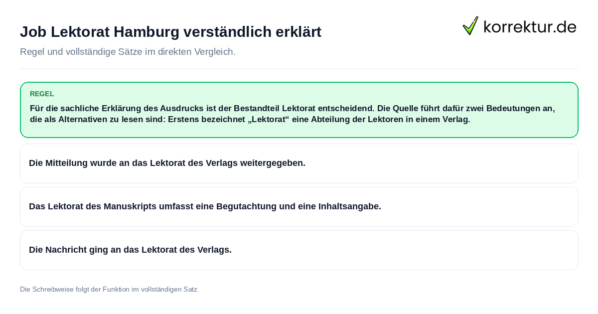 Job Lektorat Hamburg verständlich erklärt Konkrete Regel und vollständige Beispielsätze zu Job Lektorat Hamburg verständlich erklärt