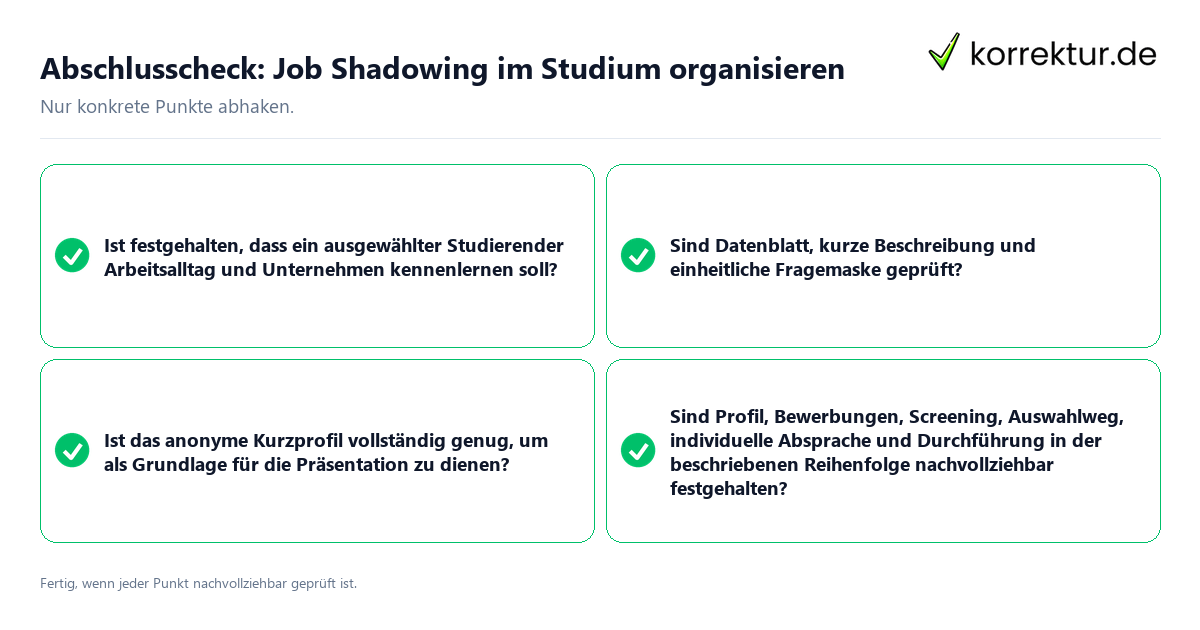 Konkreter Abschlusscheck zu Job Shadowing im Studium organisieren