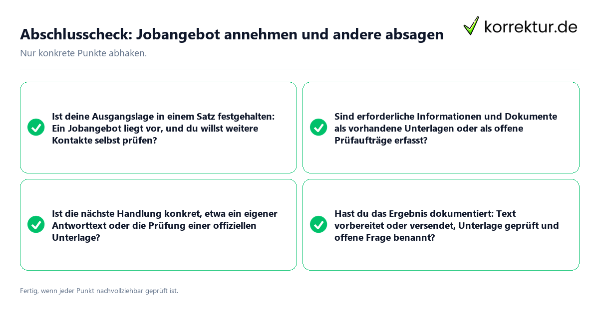 Abschlusscheck: Jobangebot annehmen und andere absagen Konkreter Abschlusscheck zu Jobangebot annehmen und andere absagen