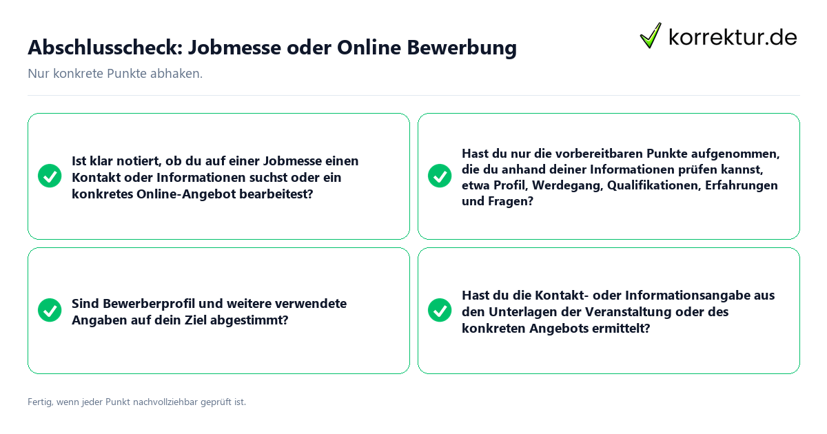 Abschlusscheck: Jobmesse oder Online Bewerbung Konkreter Abschlusscheck zu Jobmesse oder Online Bewerbung