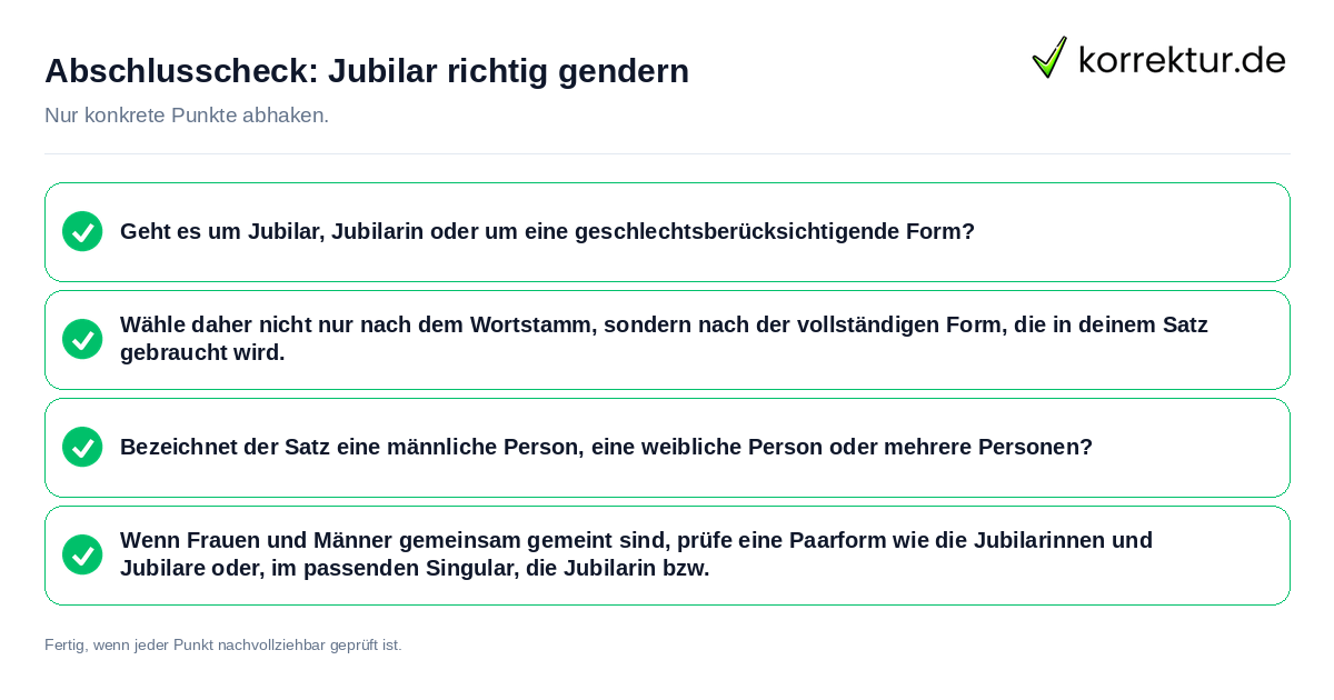 Konkreter Abschlusscheck zu Jubilar richtig gendern