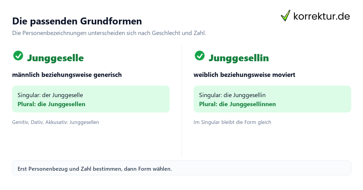 Die passenden Grundformen Junggeselle richtig gendern: Junggeselle und Junggesellin vergleichen