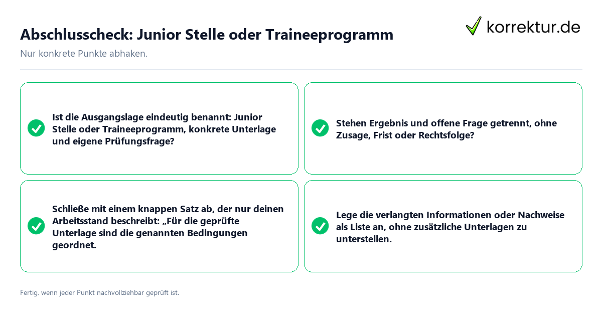 Konkreter Abschlusscheck zu Junior Stelle oder Traineeprogramm