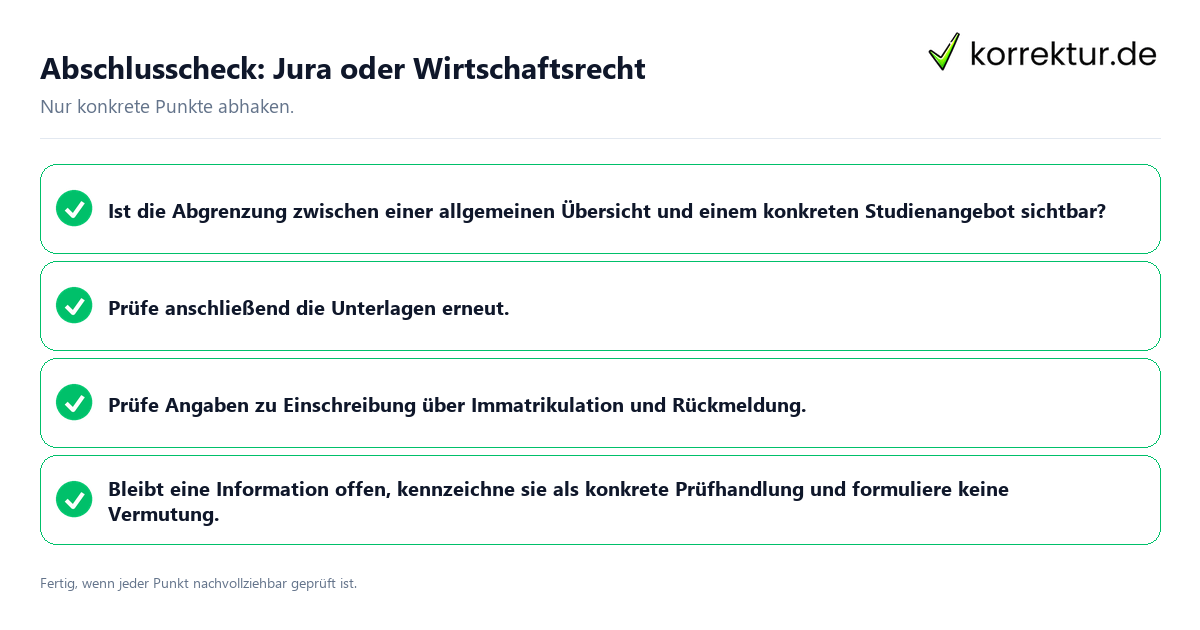 Konkreter Abschlusscheck zu Jura oder Wirtschaftsrecht