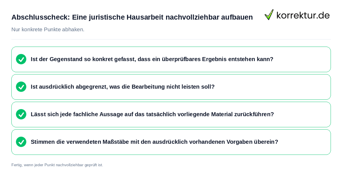 Abschlusscheck: Eine juristische Hausarbeit nachvollziehbar aufbauen Konkreter Abschlusscheck zu Eine juristische Hausarbeit nachvollziehbar aufbauen
