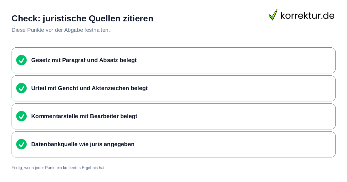 juristische Quellen zitieren: Prüfliste mit vier Punkten