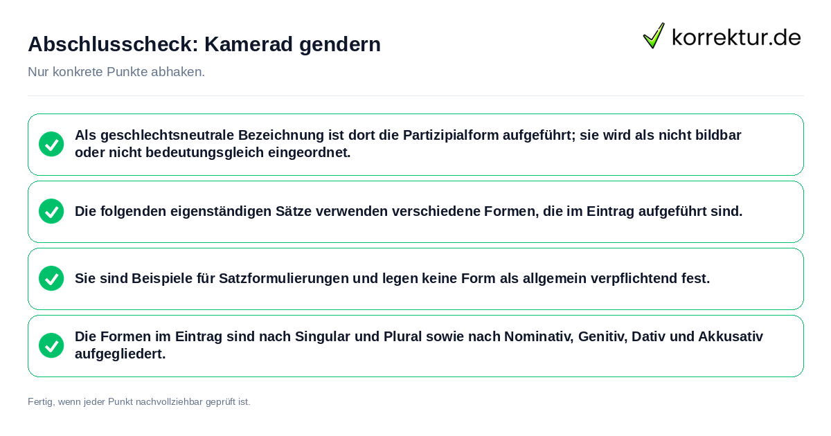 Konkreter Abschlusscheck zu Kamerad gendern