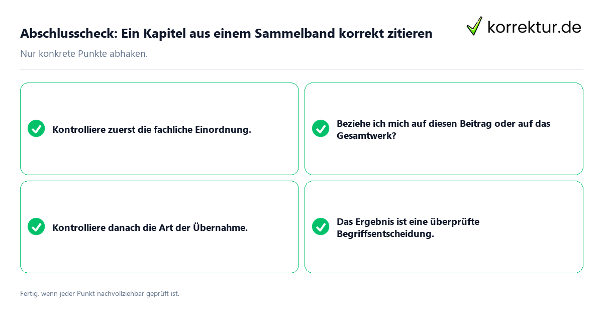Abschlusscheck: Ein Kapitel aus einem Sammelband korrekt zitieren Konkreter Abschlusscheck zu Ein Kapitel aus einem Sammelband korrekt zitieren