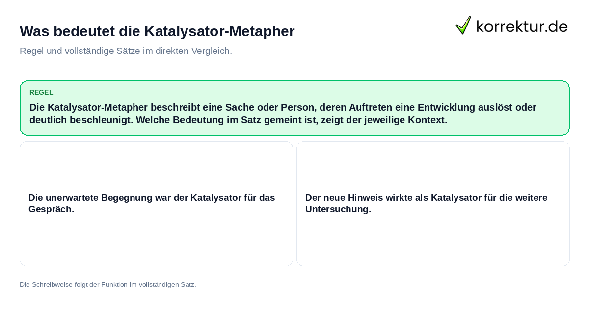 Konkrete Regel und vollständige Beispielsätze zu Was bedeutet die Katalysator-Metapher