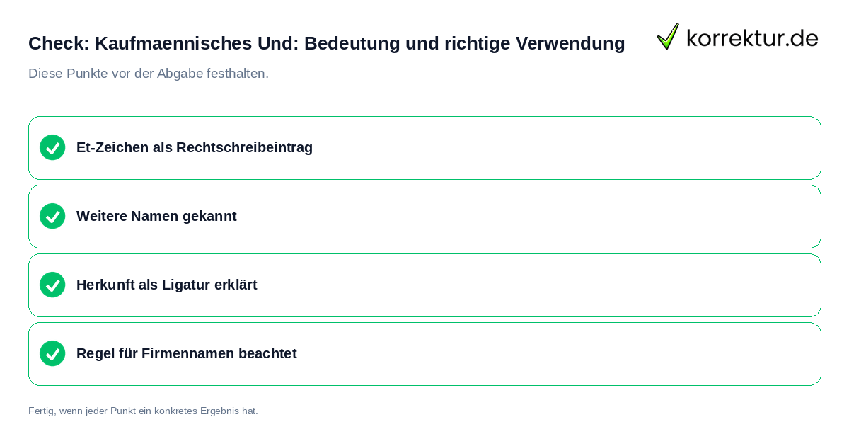 Kaufmännisches Und: Bedeutung und richtige Verwendung: Prüfliste mit vier Punkten