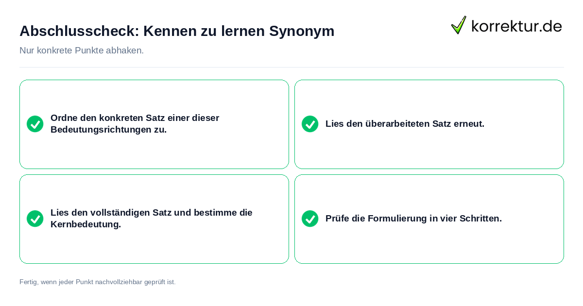 Abschlusscheck: Kennen zu lernen Synonym Konkreter Abschlusscheck zu Kennen zu lernen Synonym