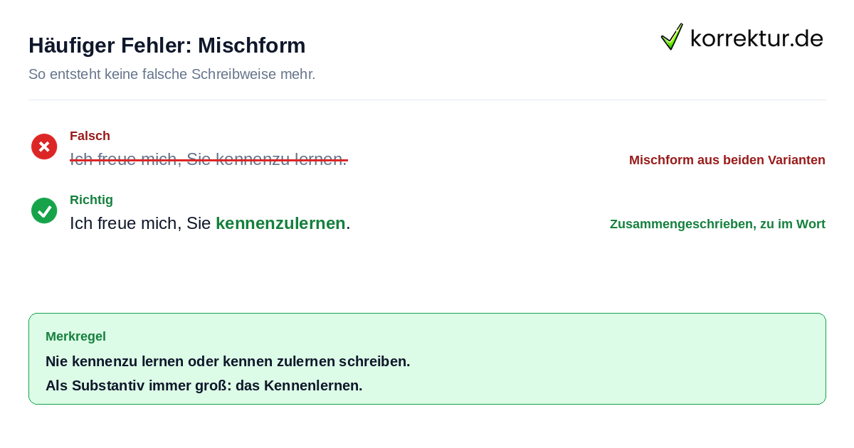 Häufiger Fehler: Mischform Falsche Mischform bei kennenzulernen richtig korrigieren