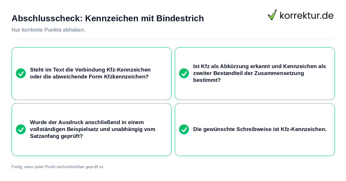Konkreter Abschlusscheck zu Kennzeichen mit Bindestrich