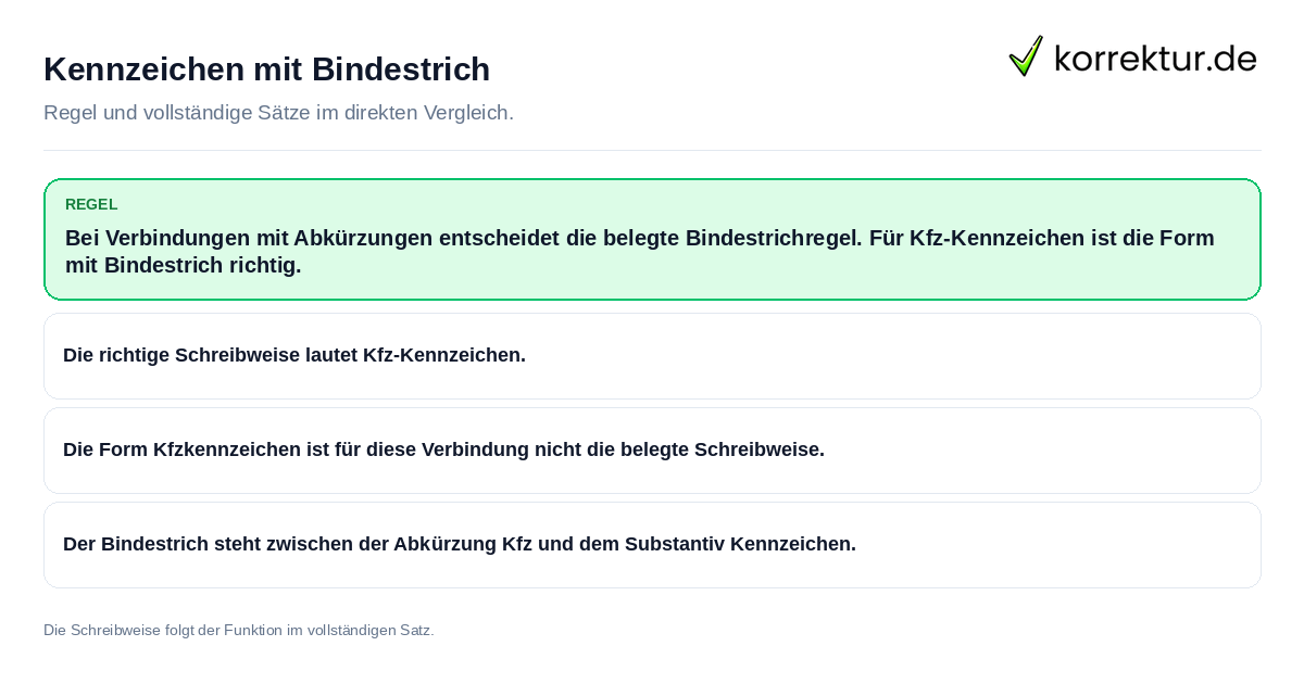 Konkrete Regel und vollständige Beispielsätze zu Kennzeichen mit Bindestrich
