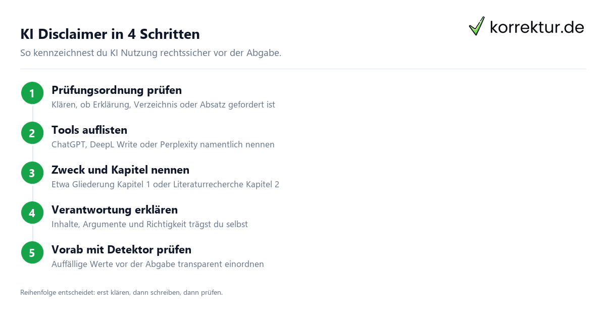 KI Disclaimer – Muster-Bausteine KI Disclaimer Muster: Baustein Tool, Zweck und Umfang für Bachelorarbeit und Hausarbeit
